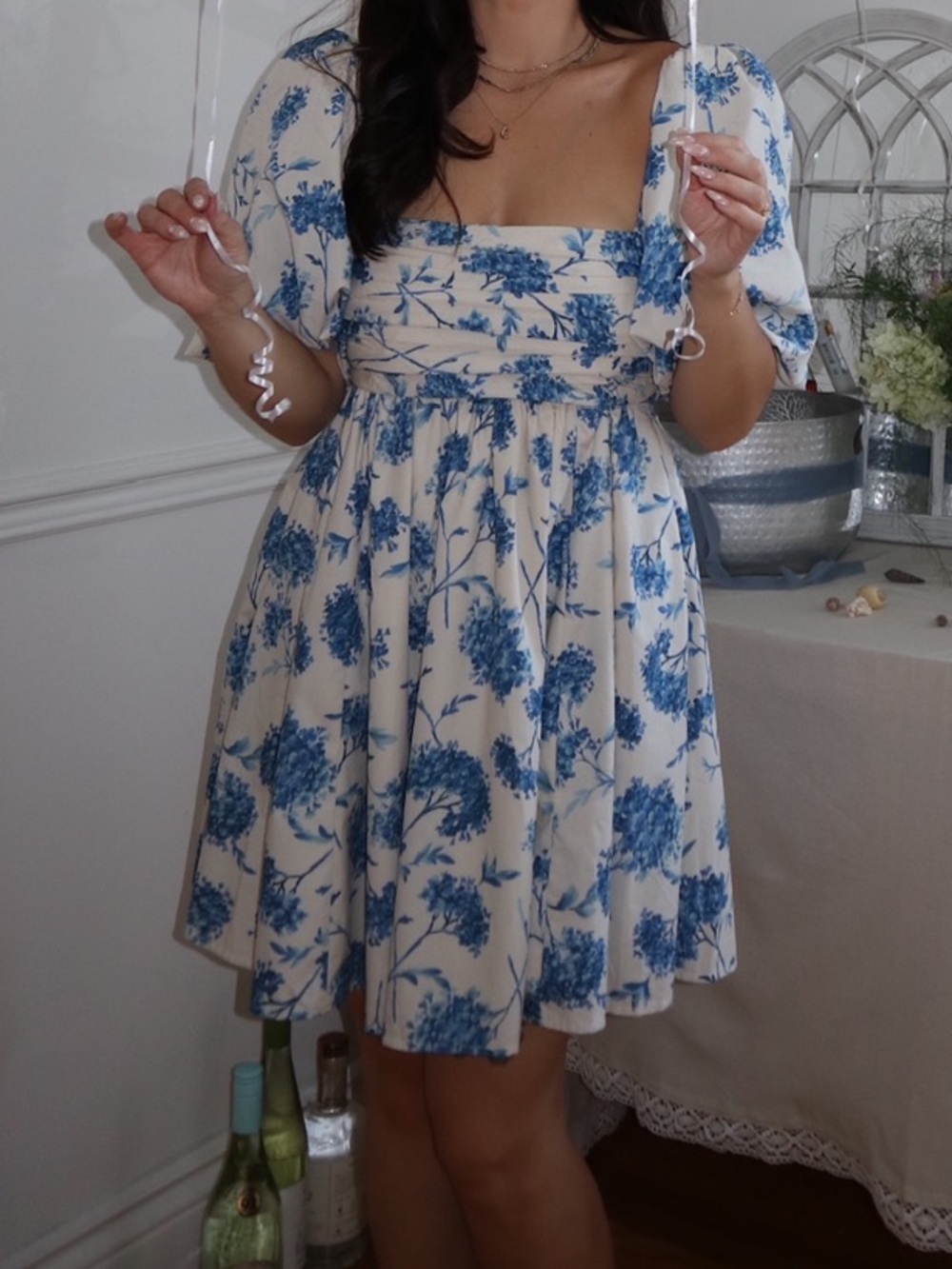 Abercrombie & Fitch Cream Mini Dress with Blue Floral Print